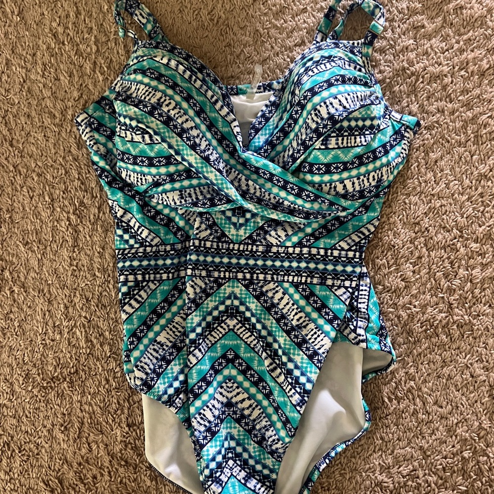 Lands’ End Blue and White Patterned Swimsuit